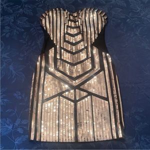 Strapless Sequin Sheath Dress - Black and Gold